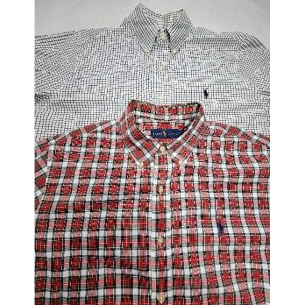 Polo Ralph Lauren Button Down Shirt Men's Large Lot of 2 Plaid Gingham Check